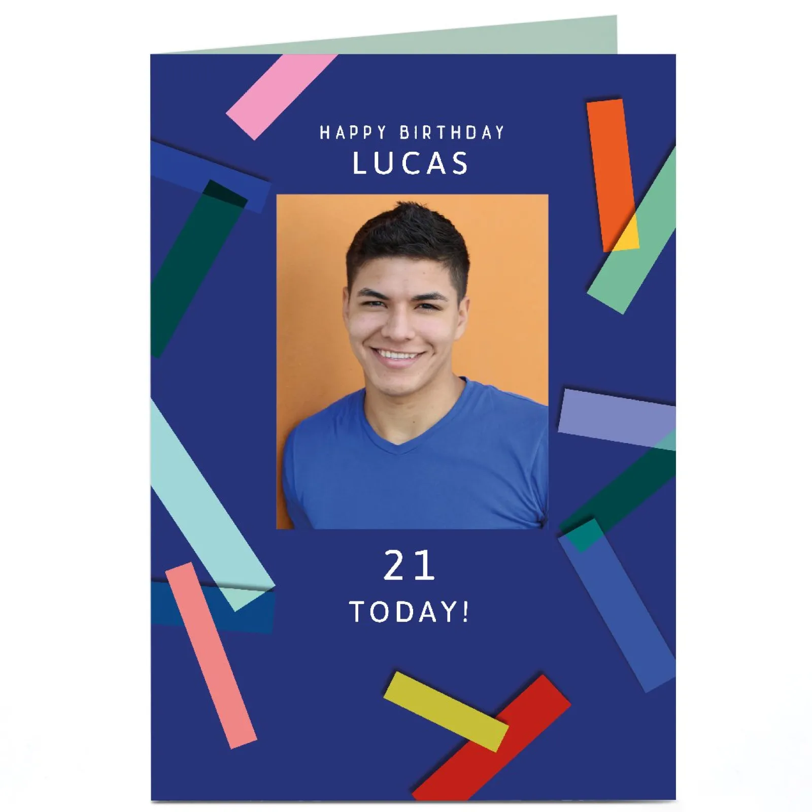 BOY Card Factory Photo 21st Birthday Card - Blue Block Colours