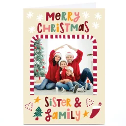 Card Factory Photo Stevie Studio Christmas Card - Candy Cane Frame, Sister and Family