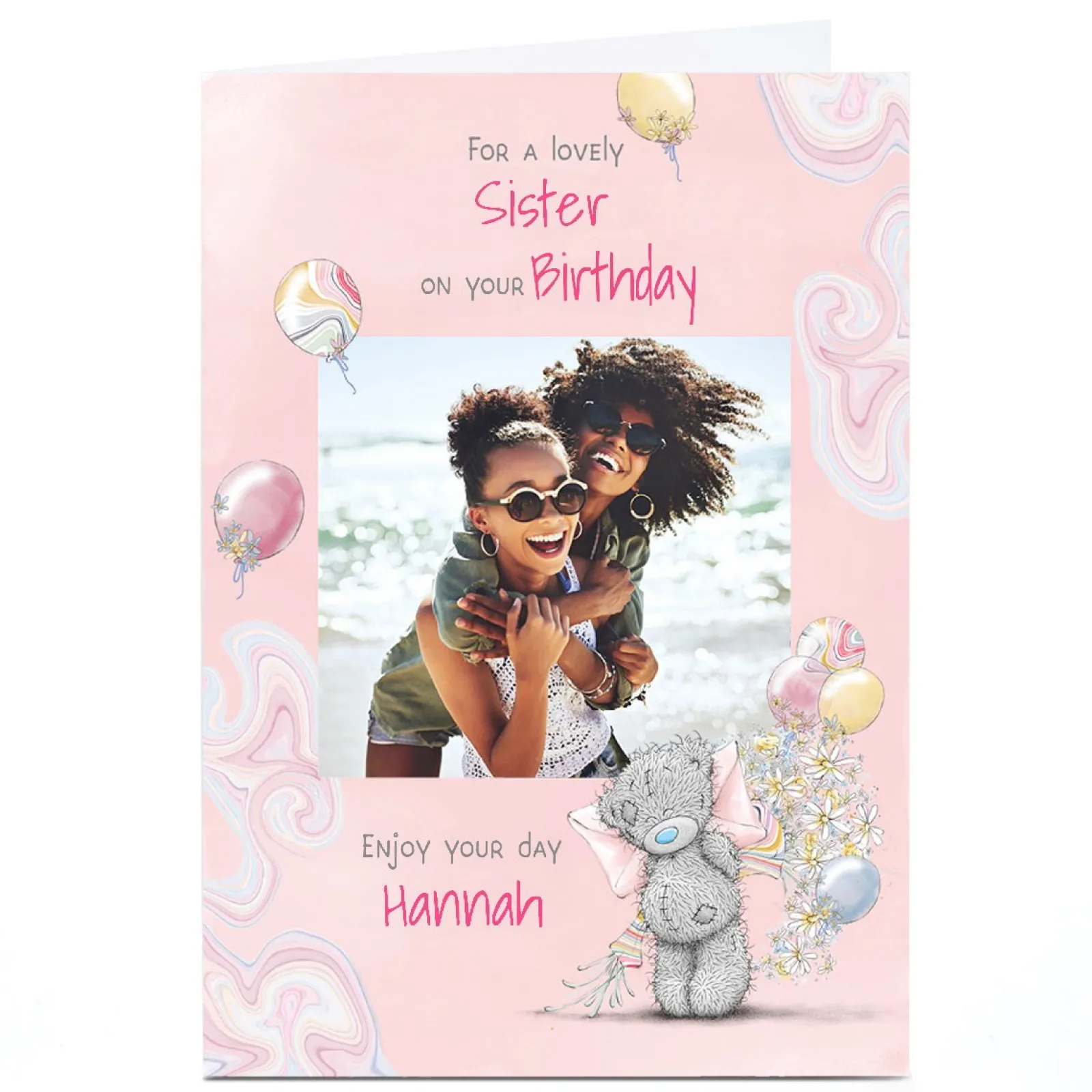 New Photo Tatty Teddy Birthday Card - Floating Balloons, Sister For Sister|Tatty Teddy