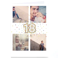 Card Factory Photo 18th Birthday Card - 4 Photos, Confetti