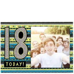 BOY Card Factory Photo 18th Birthday Card - Silver & Aztec