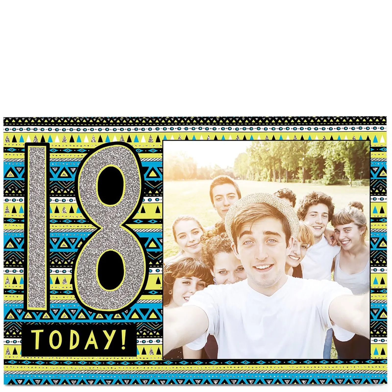 BOY Card Factory Photo 18th Birthday Card - Silver & Aztec