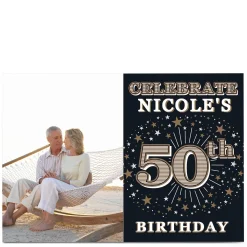 Card Factory Photo 50th Birthday Invitation - Gold Stars