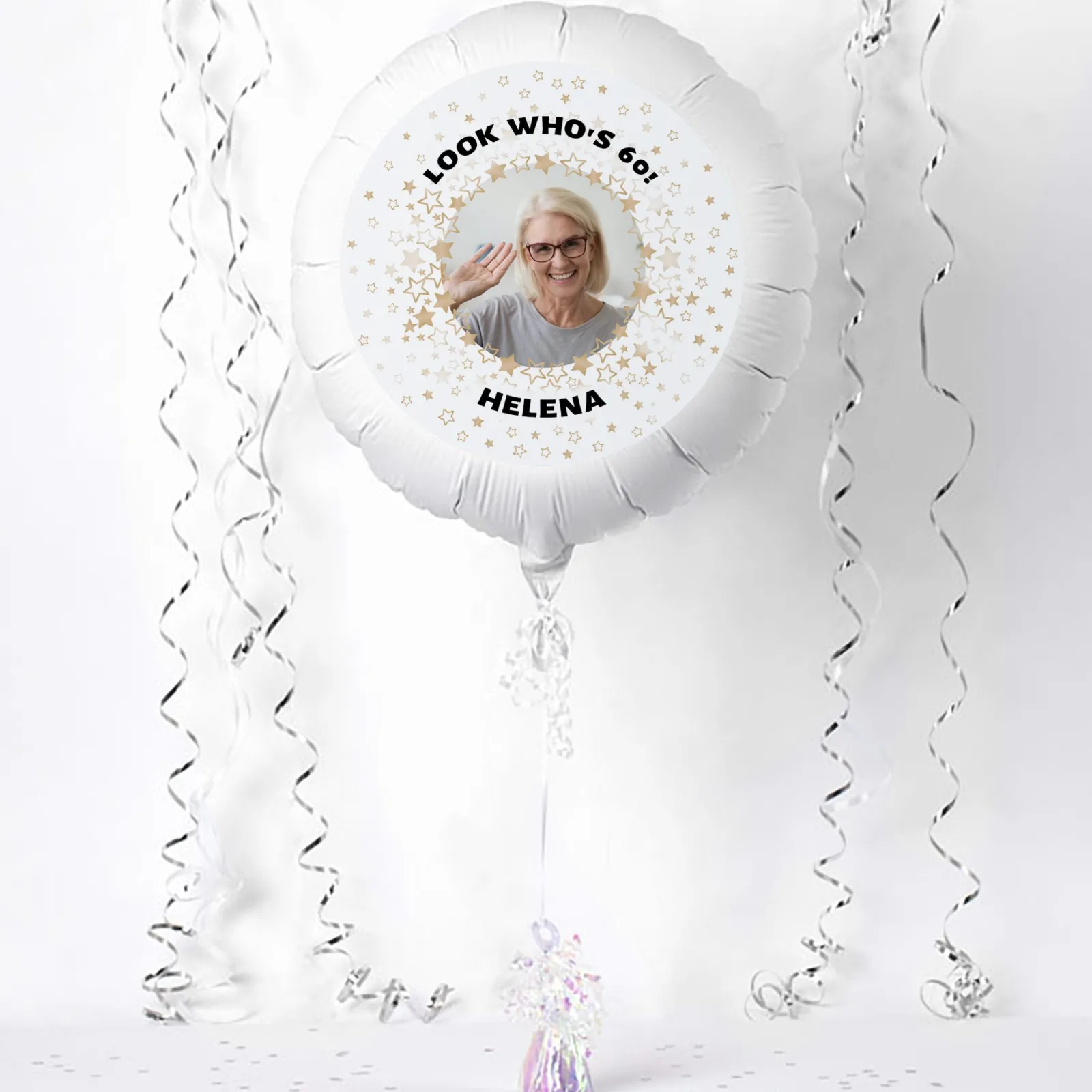 Clearance Photo Upload Balloon - Gold Star Border, Any Photo and Message 60Th Birthday|Personalised Party