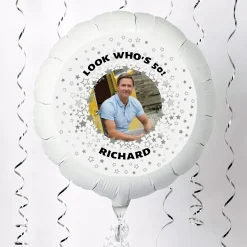 Card Factory Photo Upload Balloon - Silver Star Border, Any Photo and Message