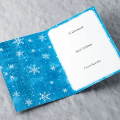Clearance Photo Upload Christmas Card - Blue Wood With Snowflakes Christmas|Photo
