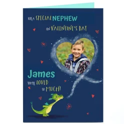 Card Factory Photo Valentine's Day Card - Dragon Blowing Heart, Nephew