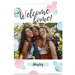 Card Factory Photo Welcome Home Card - Pastel Polka Dots