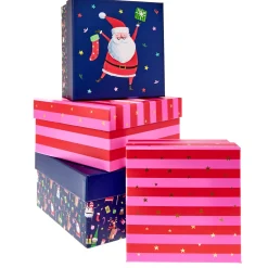 Sale Pink & Red Stripes Christmas Gift Boxes - Set of 4 Kids Gift Wrap For Kids|Gift Wrap For Him