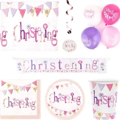 Outlet Pink Christening Party Tableware & Decoration Bundle - 16 Guests Tableware|Christening Party