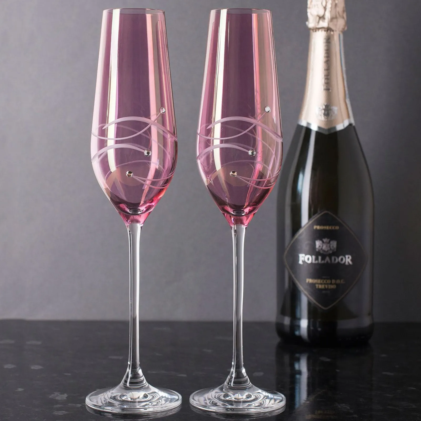 Discount Pink Diamante Champagne Flutes - Set of 2 Glassware|New Home Gifts