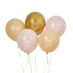 Discount Pink, Nude & Gold Baby Girl 12-Inch Latex Balloons - Pack of 5 Baby Shower Party|Character Balloons