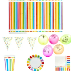 Card Factory Rainbow Party Tableware & Decorations Bundle - 8 Guests