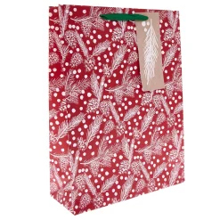 Red & White Pinecones Extra Large Portrait Christmas Gift Bag Red Gift Wrap|Gift Wrap For Him
