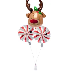 Kids Card Factory Reindeer and Candy Cane Balloon Bouquet - DELIVERED INFLATED!