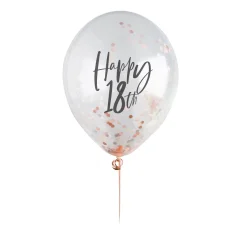 Hot Rose Gold Metallic Happy Birthday Confetti Latex Balloons - Pack of 5 (Any Milestone) 80Th Birthday|70Th Birthday