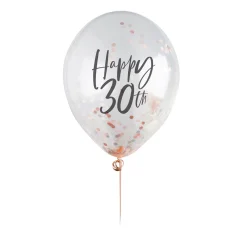 Hot Rose Gold Metallic Happy Birthday Confetti Latex Balloons - Pack of 5 (Any Milestone) 80Th Birthday|70Th Birthday