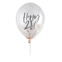 Hot Rose Gold Metallic Happy Birthday Confetti Latex Balloons - Pack of 5 (Any Milestone) 80Th Birthday|70Th Birthday