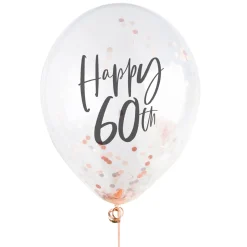 Hot Rose Gold Metallic Happy Birthday Confetti Latex Balloons - Pack of 5 (Any Milestone) 80Th Birthday|70Th Birthday