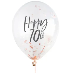 Hot Rose Gold Metallic Happy Birthday Confetti Latex Balloons - Pack of 5 (Any Milestone) 80Th Birthday|70Th Birthday