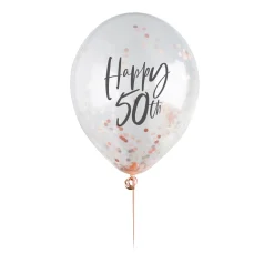 Hot Rose Gold Metallic Happy Birthday Confetti Latex Balloons - Pack of 5 (Any Milestone) 80Th Birthday|70Th Birthday