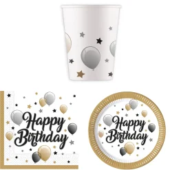 Hot Silver & Gold Balloons Birthday Party Tableware Bundle - 16 Guests Tableware|Birthday Party