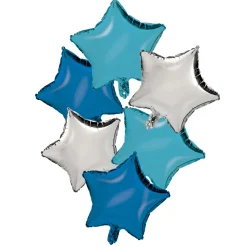 Kids Card Factory Silver, Blue & Light Blue Stars Balloon Bouquet (UnInflated)