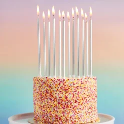 Card Factory Silver Tall Skinny Cake Candles - Pack of 12