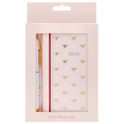 Card Factory Slim Bees 2026 Boxed Diary With Pen