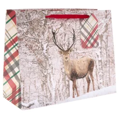 Tartan Deer Large Landscape Christmas Gift Bag Gift Wrap For Him|Gift Wrap For Her