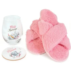 Online Tatty Teddy Slippers, Stemless Glass & Coaster Gift Set Gift Sets|Christmas Gifts