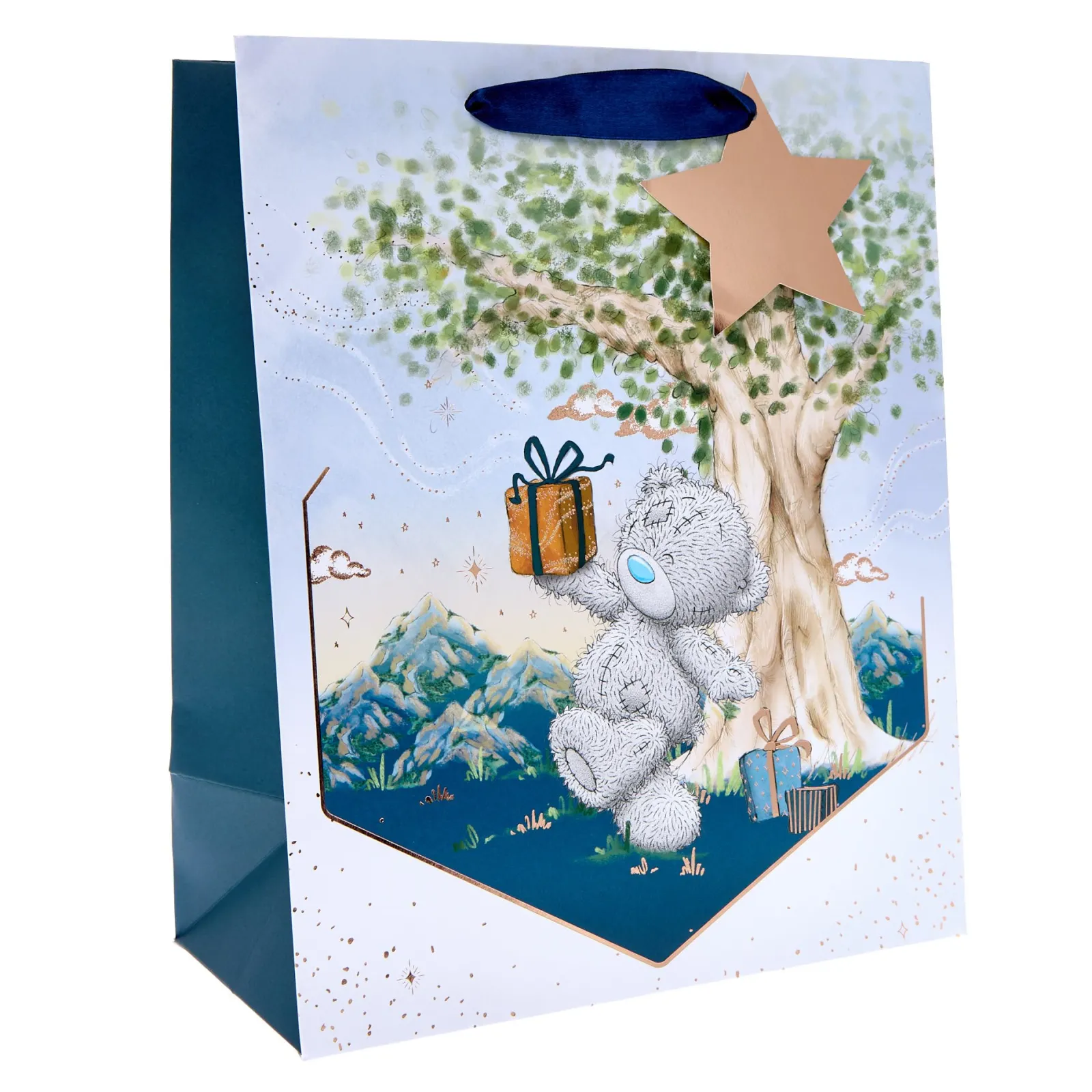 New Tatty Teddy Tree Large Portrait Gift Bag Navy Gift Wrap|Gift Wrap For Him