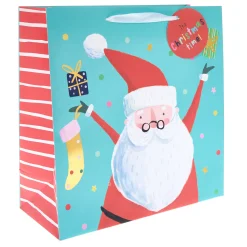 Kids Card Factory Teal Santa Large Square Christmas Gift Bag