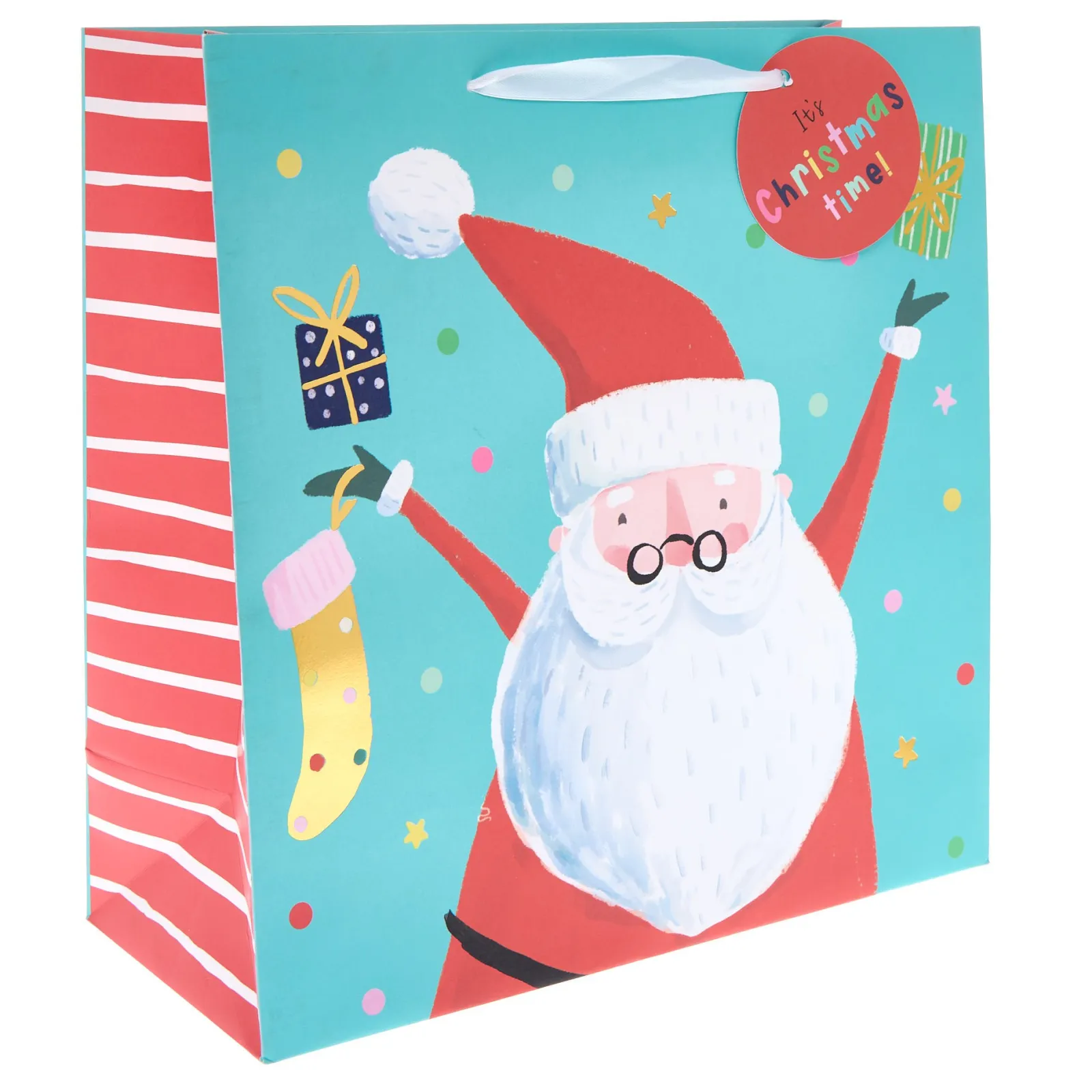 Kids Card Factory Teal Santa Large Square Christmas Gift Bag