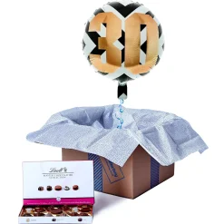 Card Factory 30th Black, White & Gold Balloon & Lindt Chocolate Box