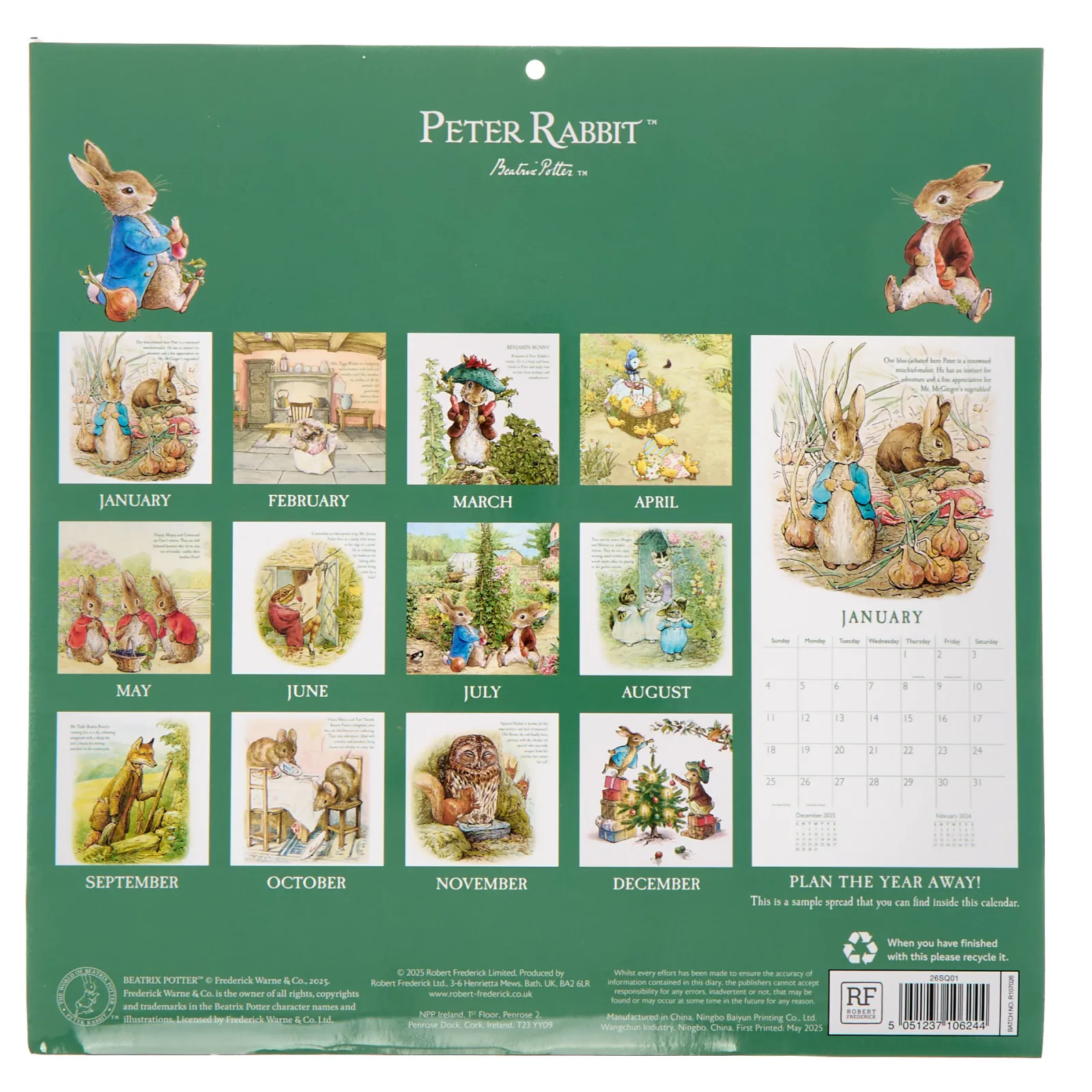 Kids Card Factory The World of Peter Rabbit 2026 Square Wall Calendar