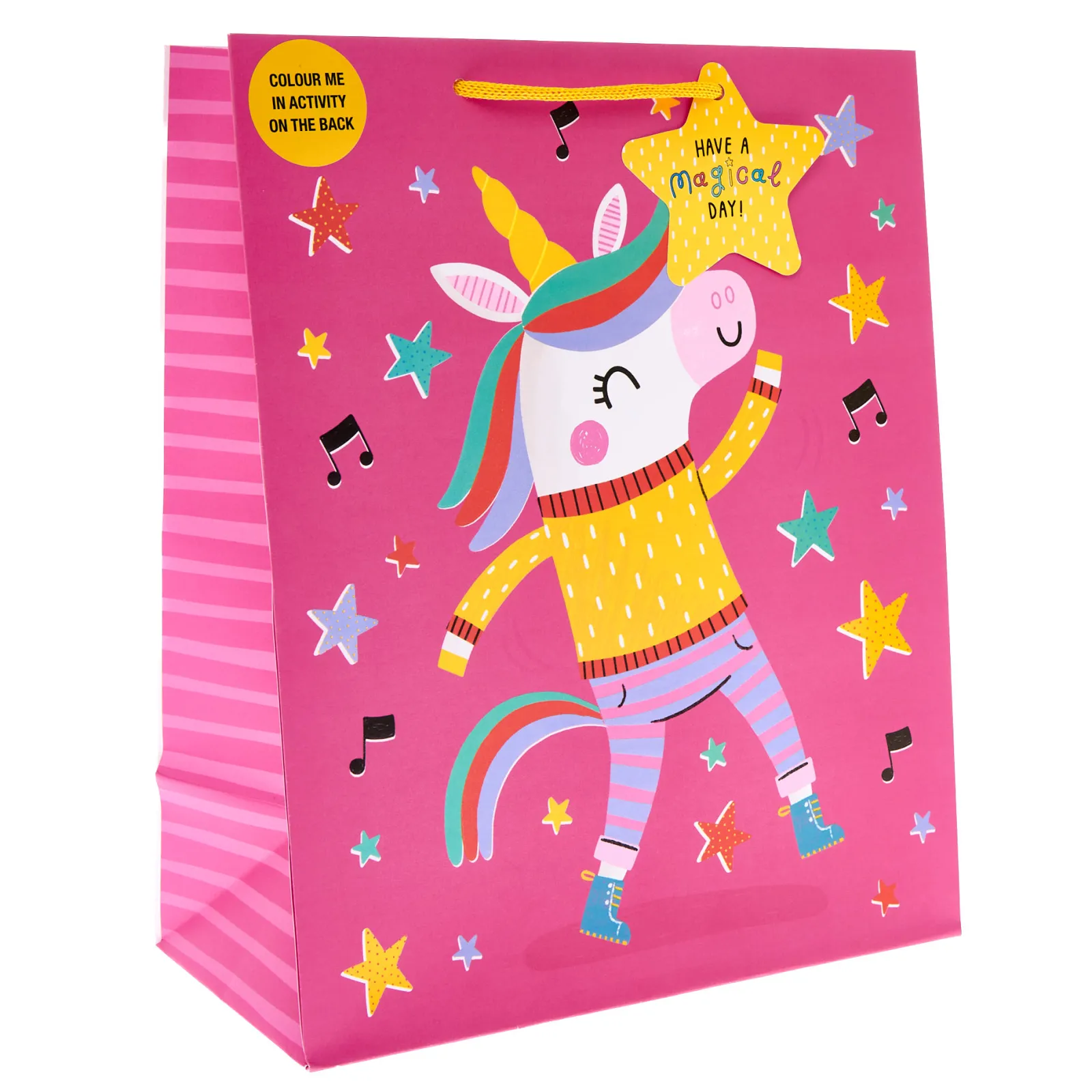Kids Card Factory Unicorn Large Portrait Gift Bag With Colour-In Activity