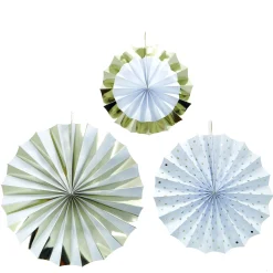 Card Factory White & Gold Paper Fan Decorations - Pack Of 3