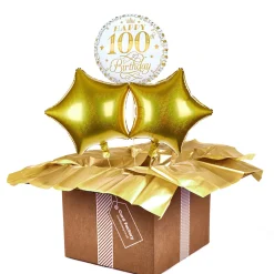 Card Factory White & Gold 100th Birthday Balloon Bouquet - DELIVERED INFLATED!