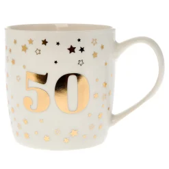 Card Factory White & Gold 50th Birthday Mug